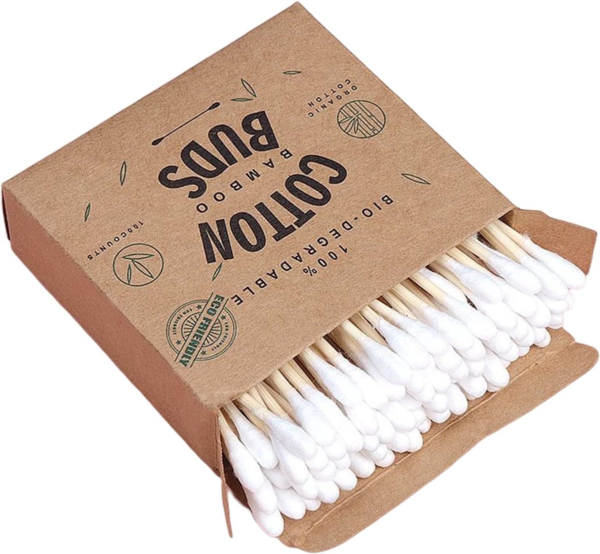 SnelShoppen - Bamboe Wattenstaafjes - Biologisch Afbreekbare Katoenen Sticks - Duurzaam en Vegan - 100 Stuks - Ideaal voor Schoonmaken, Make-up en Ver