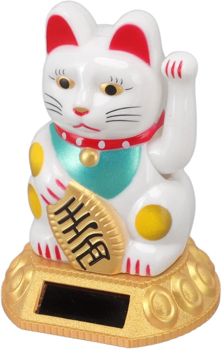 SnelShoppen - Waving Cat Gelukskat Decoratie met Automatische Waving Arm, Zonne-energie, Schattige Chinese Geluksfiguur voor Thuis, Auto en Tuin (Wit)