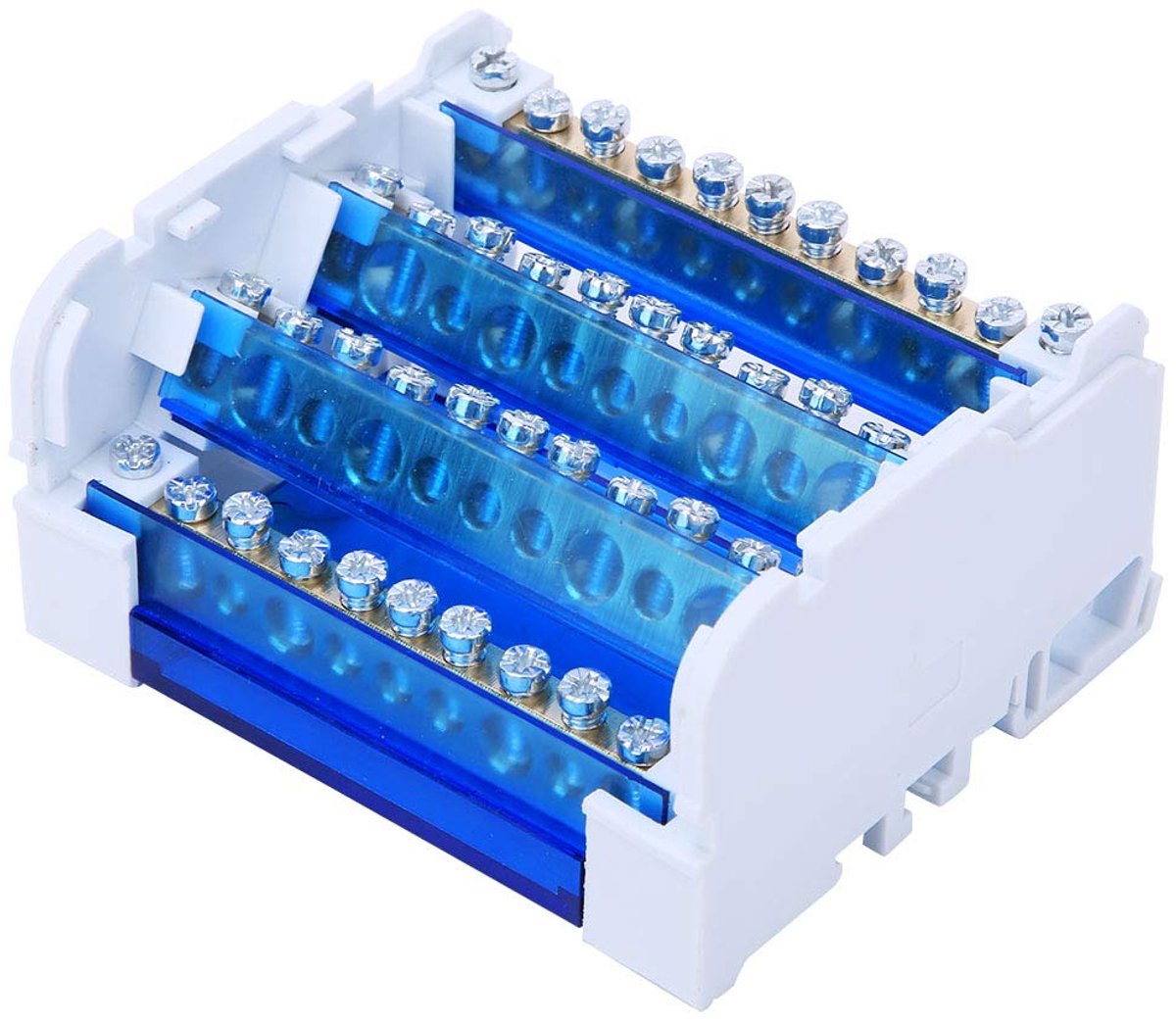 SnelShoppen - Din Rail Aansluitblok, 411 Aansluitblok Verdeeldoos Din Rail 4-Niveau Enkel Fase voor Elektrische Techniek, Transparante Stofkap, Compac