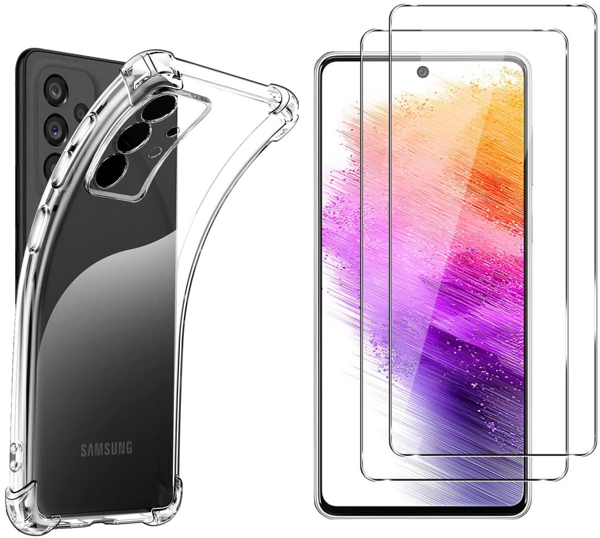 Hoesje geschikt voor Samsung Galaxy A73 5G backcover Shockproof siliconen Transparant en 2 stuks Screenprotector Gehard Glas