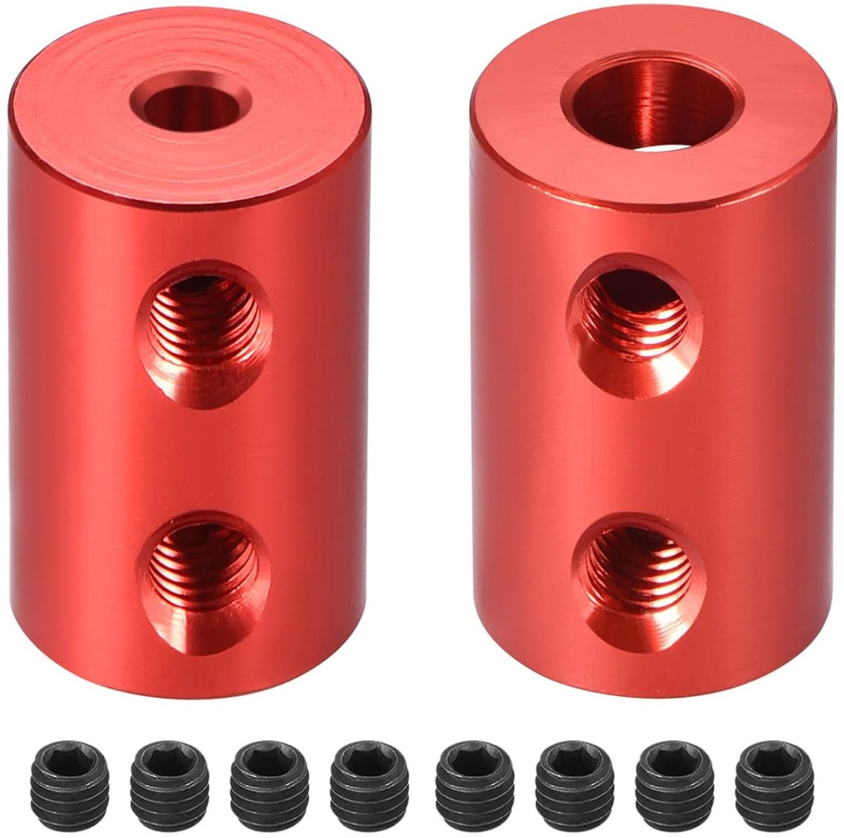 SnelShoppen - Stijve koppeling aluminium legering as koppeling voor 3D-printer en model boten - 3 meter lengte, 5 mm boring, L20 x D12, rood, 2 stuks