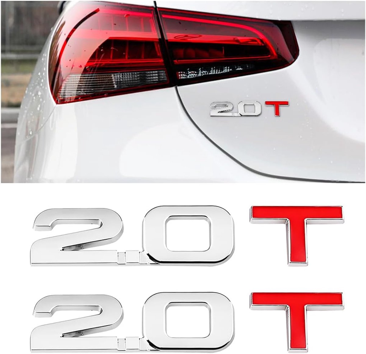 SnelShoppen - 2 Stuks 3D Embleem Badge, Auto Sticker, Metaal Motor Badge, Tuning Sticker, Weerbestendig, Duurzaam, 2.0T