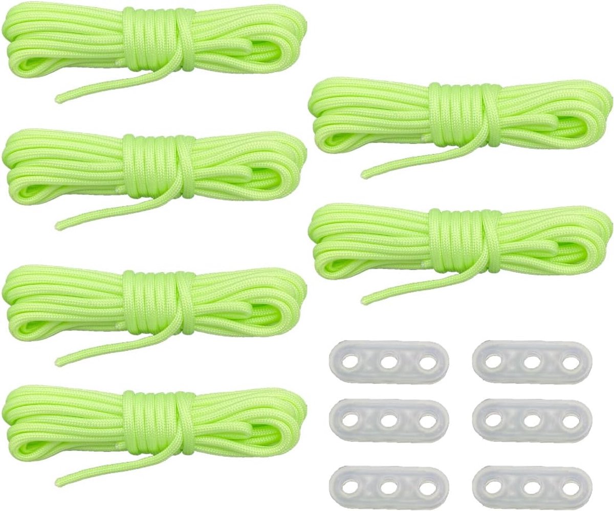 SnelShoppen - 6 Pack 4mm*4m Tent Touw, Fluorescerende Paracord voor Camping, Luminous Guy Ropes, Verstelbare Tenten Lijnen in Groen voor Buiten Activi