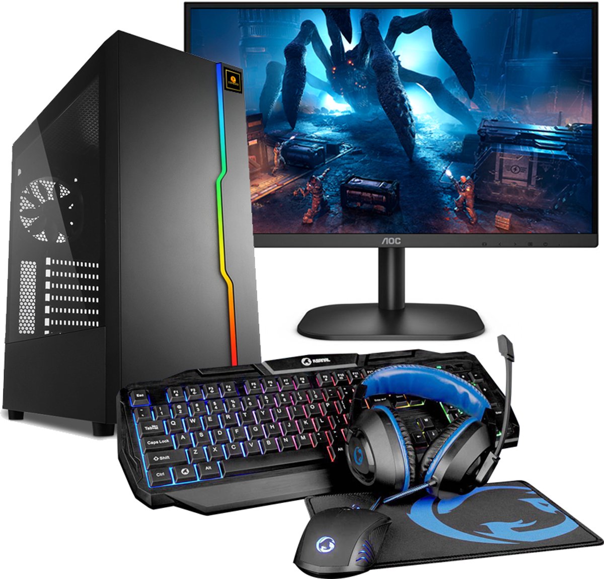 Zonbird Game Pc Blaze – i5-12400F – RTX 5060 – 16 GB geheugen – 480 GB SSD + Monitor + Headset + Muis + Toetsenbord met Windows 11 Pro