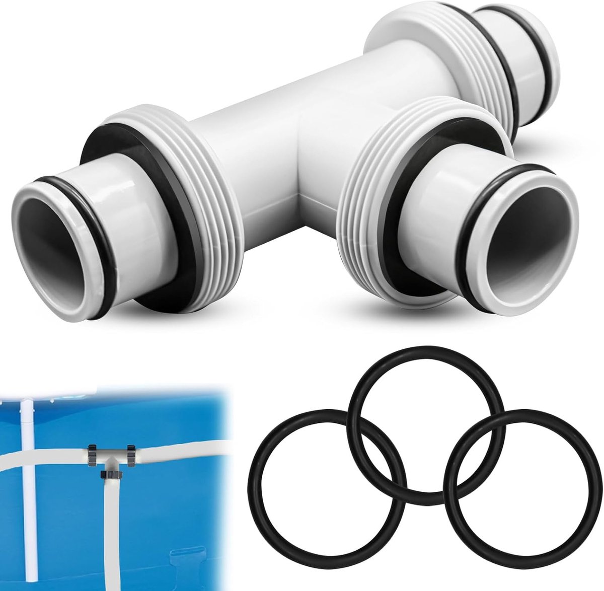 SnelShoppen - Poolslang Adapter 1.5 inch met 3 Rubber Ringen - T-Joint Aansluitstukken voor Boven Grond Zwembad Filter - Zwembad Accessoires