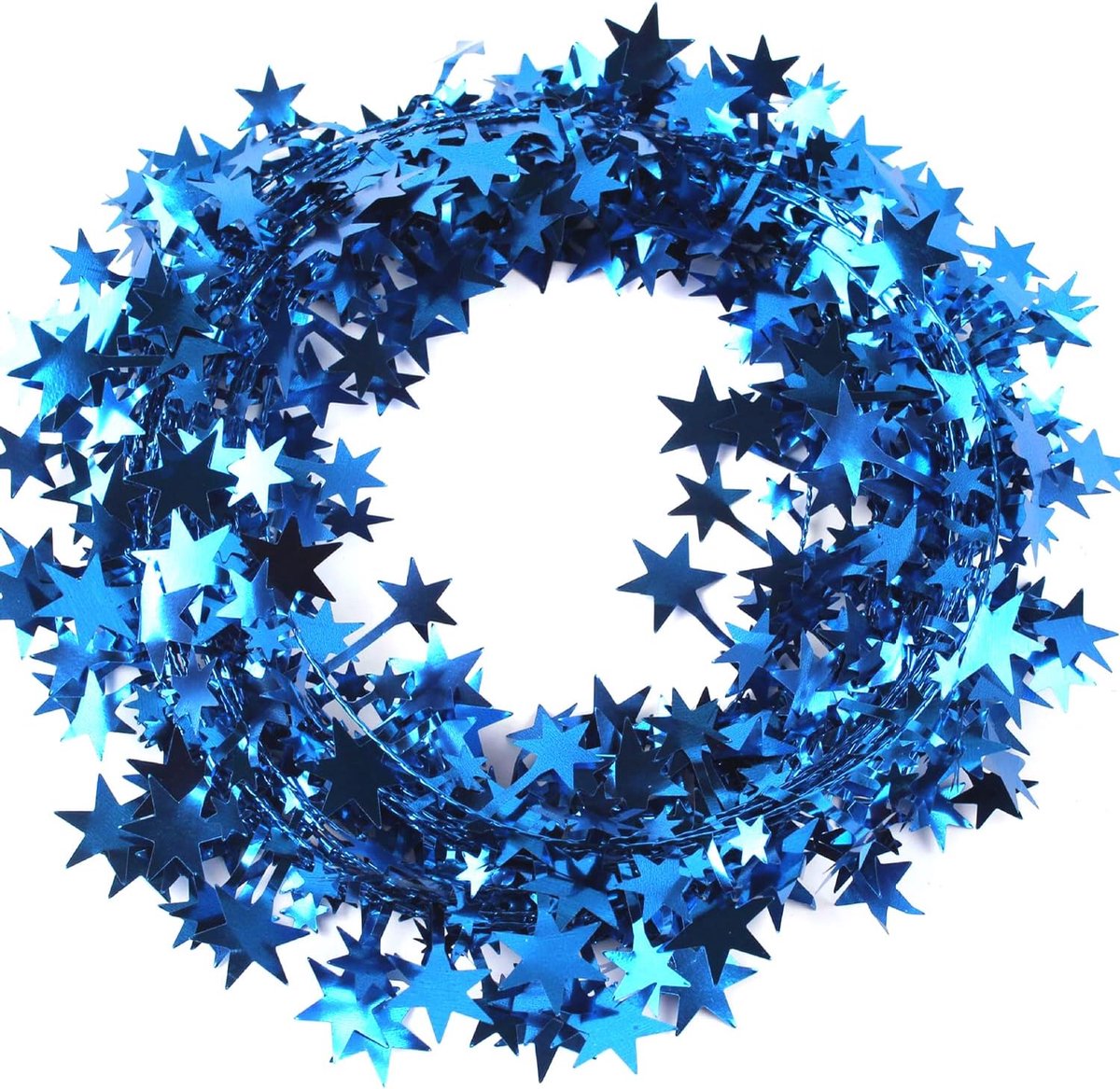 SnelShoppen - 3 Stuks Kerstdecoratie Lametta Garland 7.5m perstuk, Sterren Garland van Plastic en Metaaldraad in Blauw voor Kerstboom, Thuis, Bruiloft