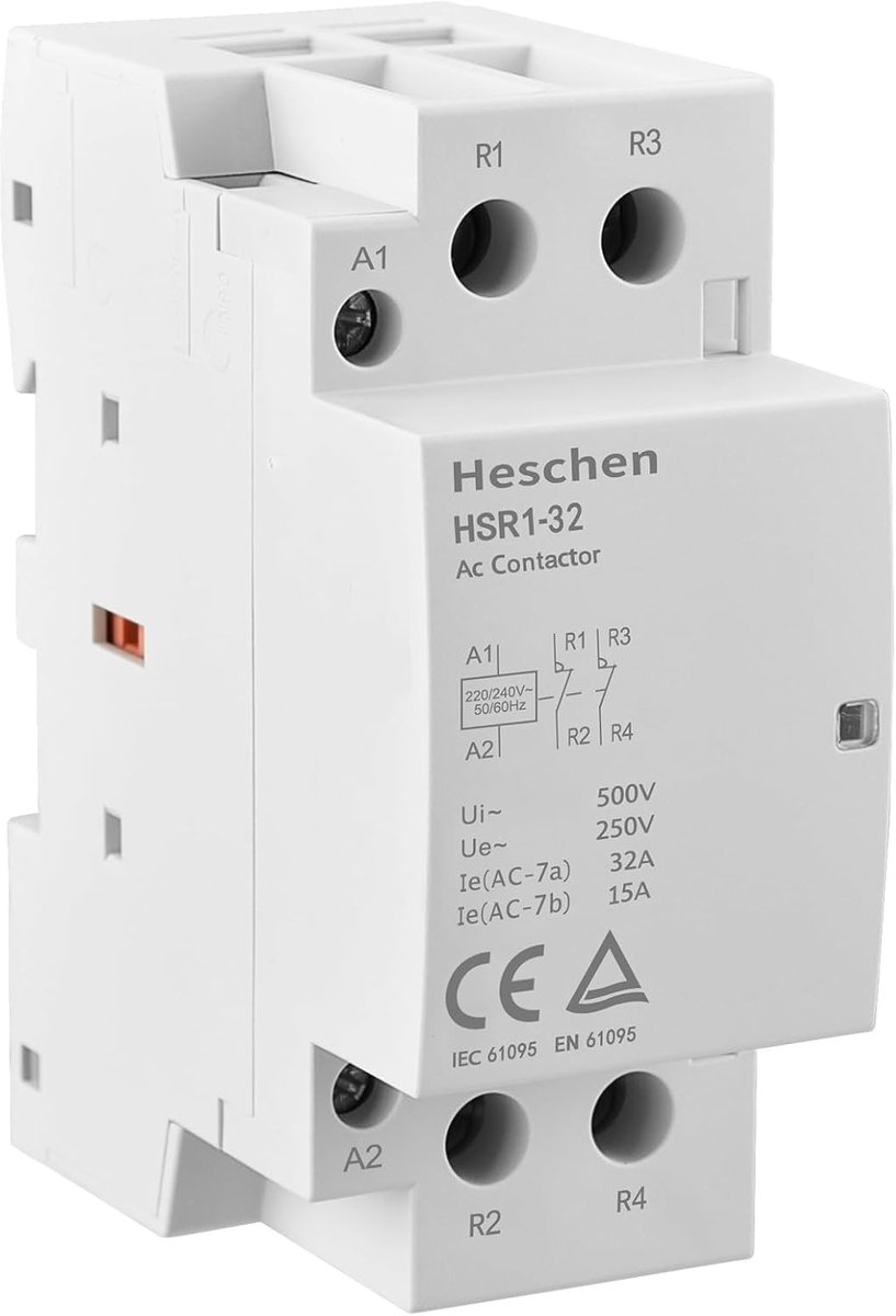 SnelShoppen - Huiselijke AC Schakelaar 32A, 2-polig, 220V/240V, TUV-gecertificeerd, 35mm DIN-rails, normaal gesloten, ideaal voor woning en tuin