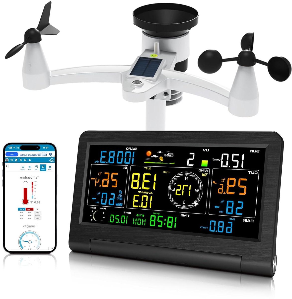 Weerstation - Weermeting Set - Binnen Buiten - Wifi Weersvoorspelling - 14-in-1 - Zwart