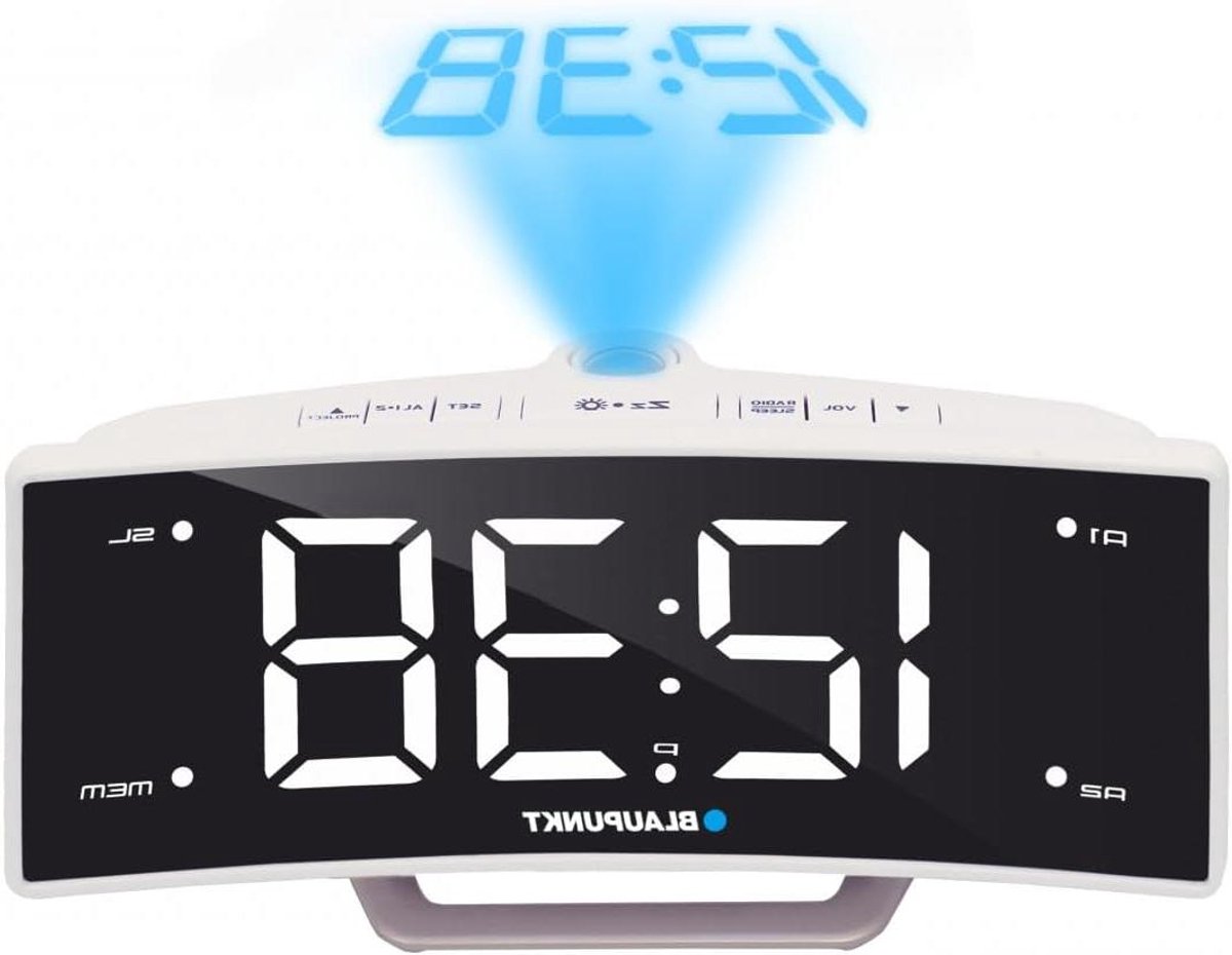 Radio met Projector - Wekker Radio - Wakker Worden - Dubbel Alarm - 17 x 9 cm - Zwart