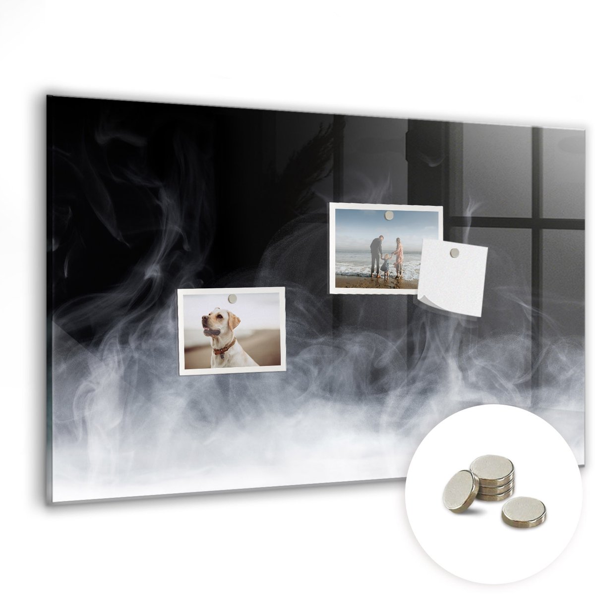 Coloray Glazen Magneetbord - Magnetisch Bord Rook - 60x40 cm - Zwart-wit Magneetbord - Magnetic Board - Woonkamer Decoratie