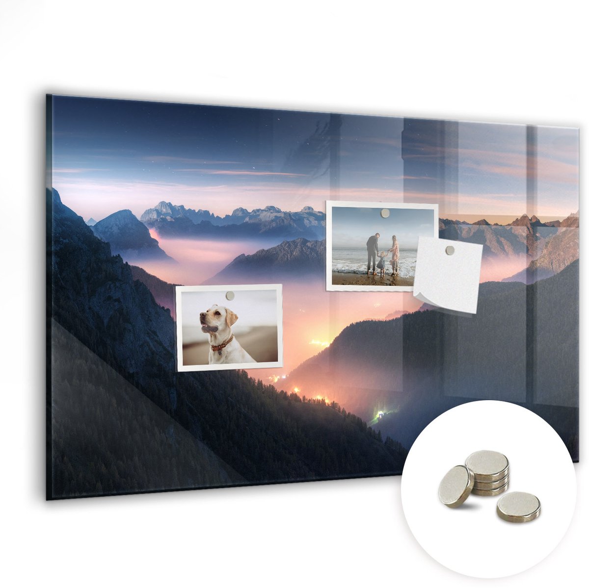 Coloray Glazen Magneetbord - Magnetisch Bord bergtoppenlandschap - 60x40 cm - Veelkleurig Magneetbord - Magnetic Board - Woonkamer Decoratie