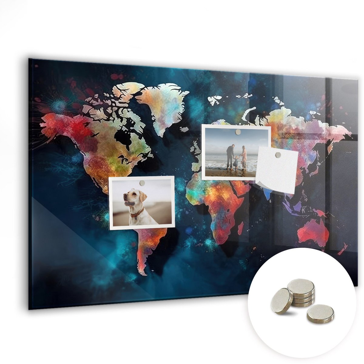 Coloray Glazen Magneetbord - Magnetisch Bord Abstracte kaart - 60x40 cm - Veelkleurig Magneetbord - Magnetic Board - Magneetbord Design