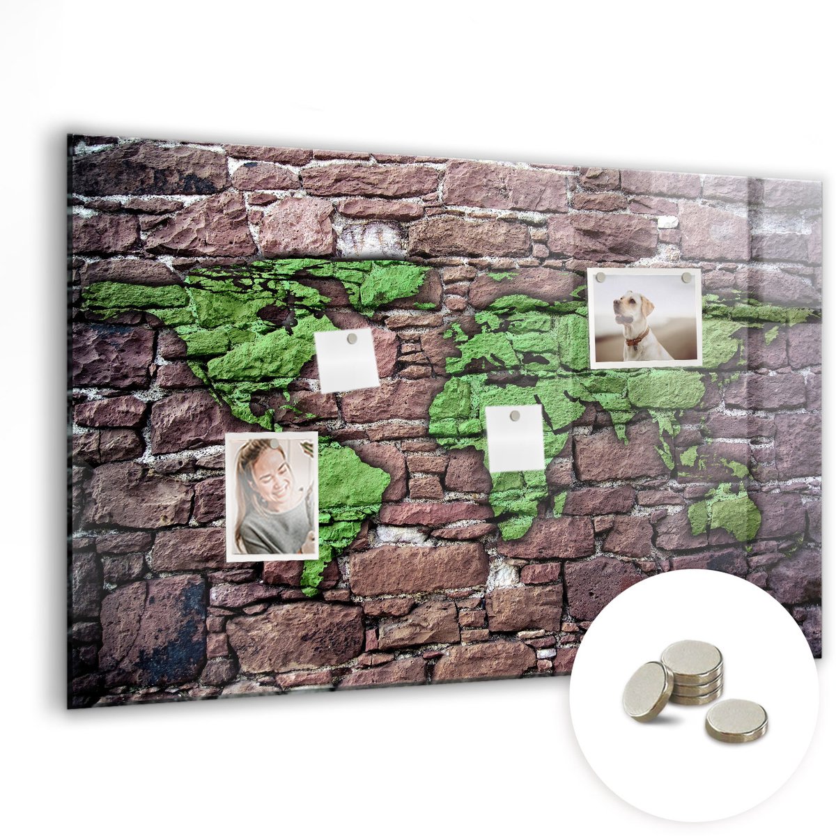Coloray Glazen Magneetbord - Magnetisch Bord Oude wereldkaart - 90x60 cm - Veelkleurig Magneetbord - Magnetic Board - Magneetbord Design