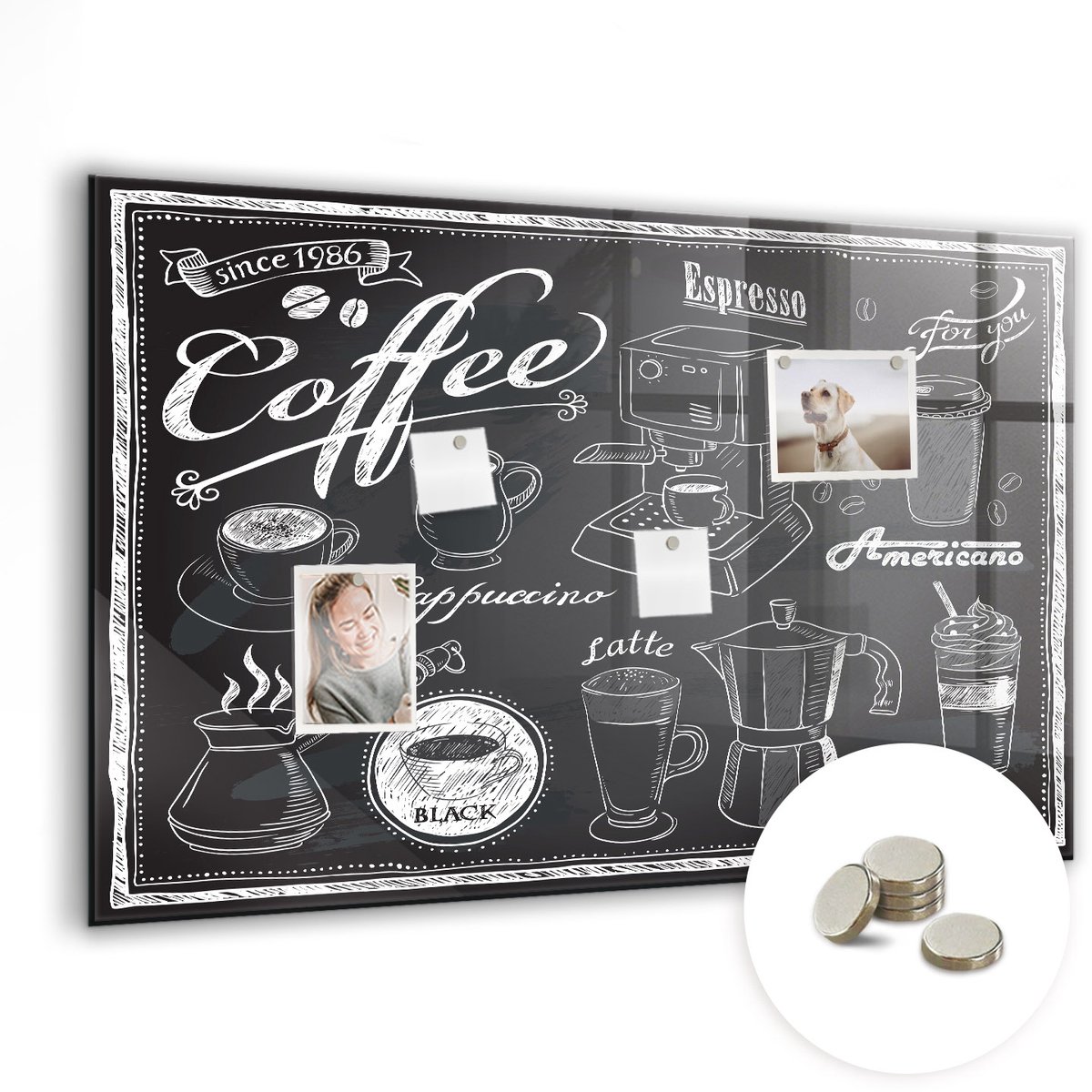 Coloray Glazen Magneetbord - Magnetisch Bord Grill - 90x60 cm - Zwart-wit Magneetbord - Magnetic Board - Bureau Decoratie