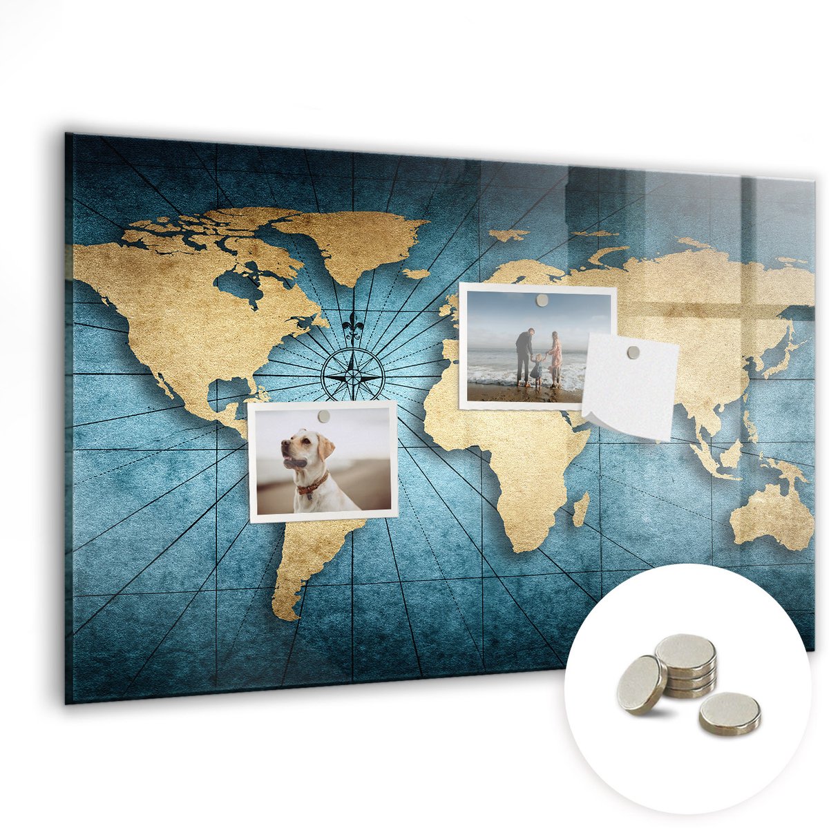 Coloray Glazen Magneetbord - Magnetisch Bord 3D-wereldkaart - 60x40 cm - Veelkleurig Magneetbord - Magnetic Board - Magneetbord Design