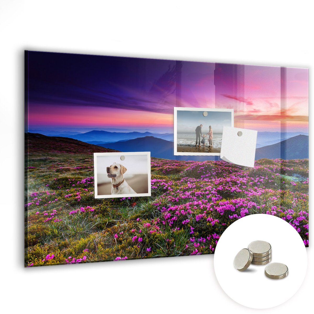 Coloray Glazen Magneetbord - Magnetisch Bord Zonsopgangbloemen - 60x40 cm - Veelkleurig Magneetbord - Magnetic Board - Woonkamer Decoratie