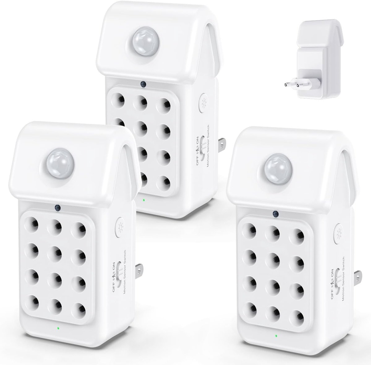 SnelShoppen - Luchtreiniger voor Allergiepatiënten, 3-Pack Ionisator, Luchtreiniger voor Rookruimtes met 12 Koolstofvezel Emitters, Nachtlicht Sensor,