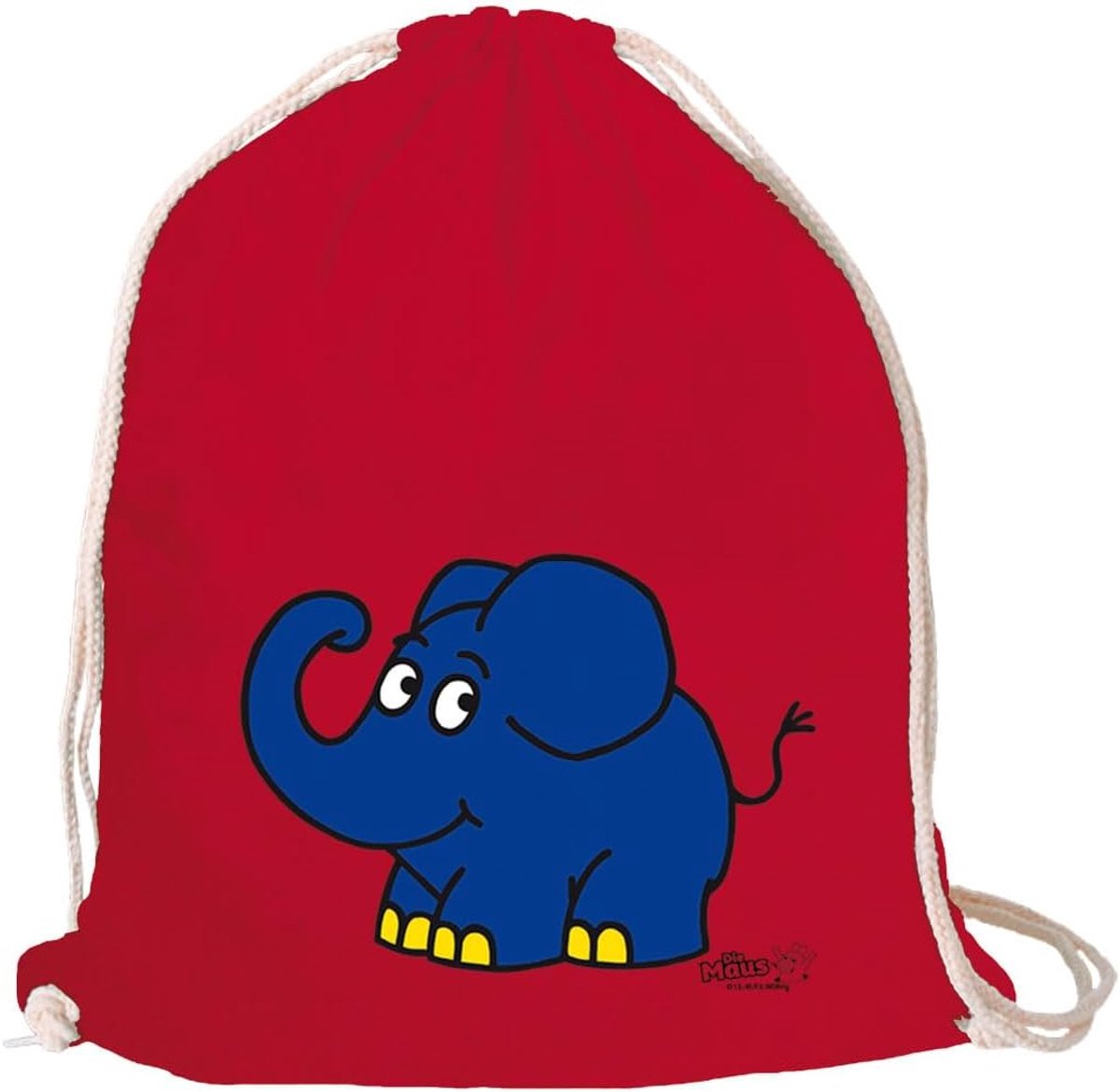 SnelShoppen - Gymtas met Olifant en Muis | Rode Katoenen Sporttas | Duurzaam Geprint | Ideaal voor Kinderen, Sport en Vrije Tijd