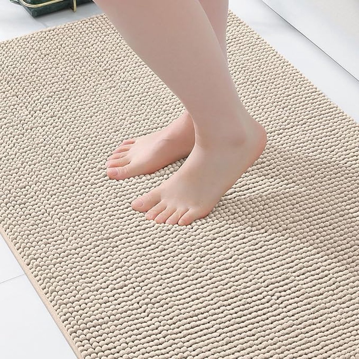 Olanly Badmat Antislip – Set Van 2 – Chenille Douchemat – Badmat Badkamer – Vloermat – Beige – 50X80cm