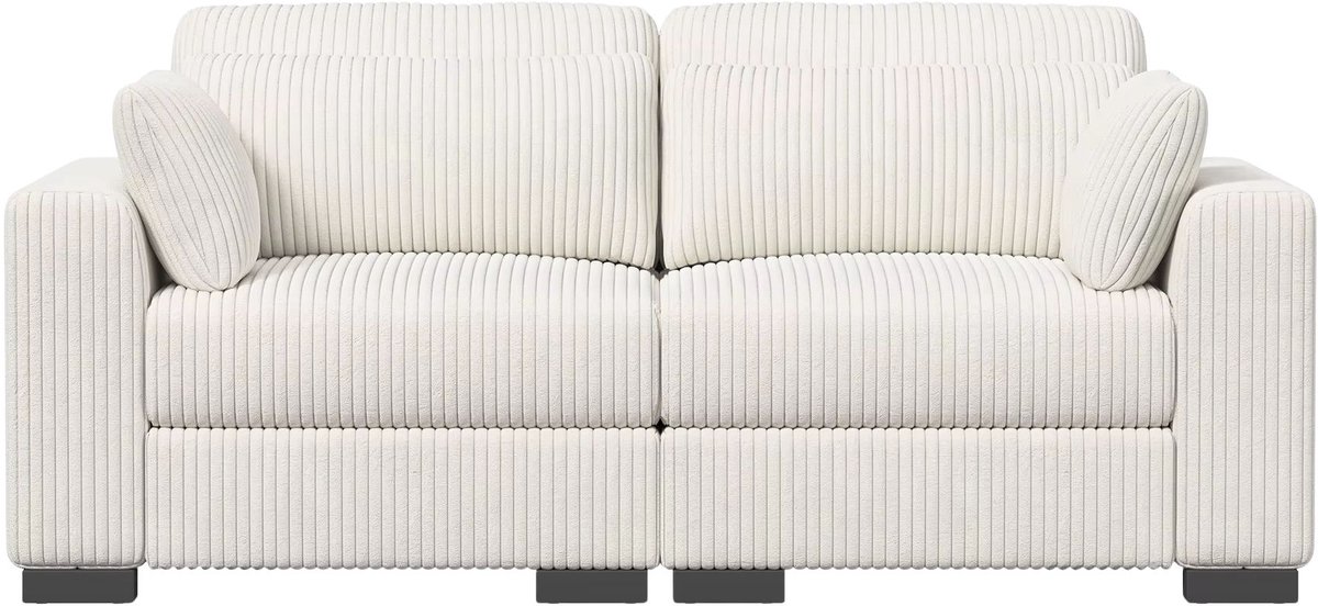 Modulaire Velvet Bank - Beige Fluweel - met Brede Armleuningen en Voetenbank