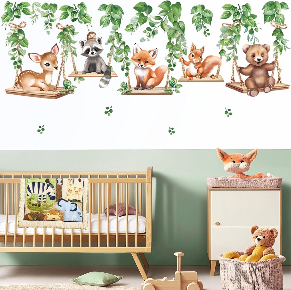 Muursticker bosdieren wijnstokken muursticker dieren beer herten vossen muursticker wanddecoratie voor kinderkamer babykamer