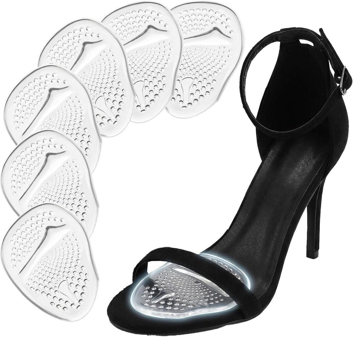 Comfortabel middenvoetkussen voor dames, antislip hielinzetstukken, perfect voor hoge hakken, 3 paar transparante kussens
