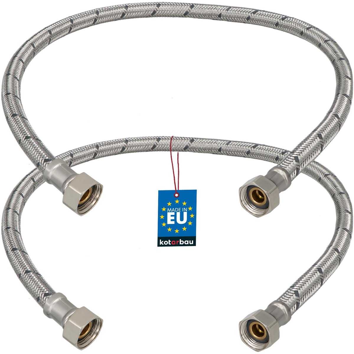 KOTARBAU® 2 Stuks - Flexibele Aansluitslang 3/8" x 3/8" - Flexibele Kraanslang 60 cm - Sanitaire Aansluitslang - Flexibele Verbindingsslang - Aansluitslang Armatuur - met Roestvrijstalen Vlechtwerk