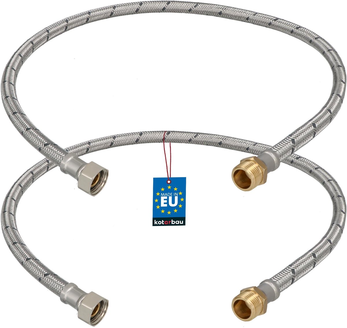 KOTARBAU® 2 Stuks - Flexibele Aansluitslang 3/8"x3/8" - Sanitaire Aansluitslang 80 cm - Flexibele Kraanslang - Buitendraad x Binnendraad - Aansluitslang Armatuur - Gevlochten Roestvrijstalen Aansluitslang