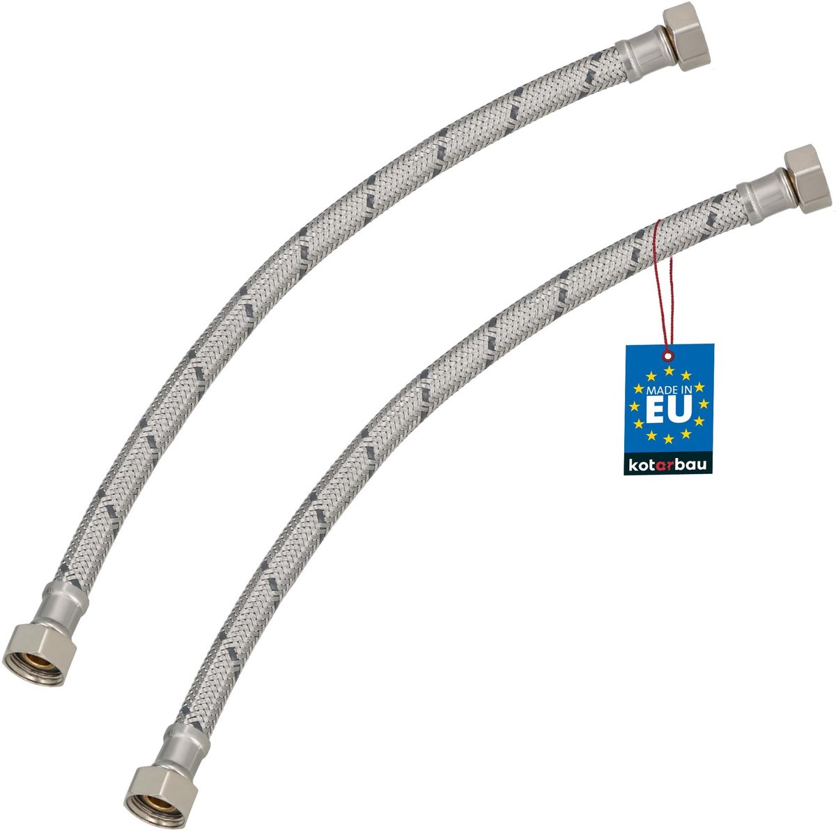 KOTARBAU® 2 Stuks - Flexibele Aansluitslang 3/8" x 3/8" - Flexibele Kraanslang 40 cm - Sanitaire Aansluitslang - Flexibele Verbindingsslang - Aansluitslang Armatuur - met Roestvrijstalen Vlechtwerk