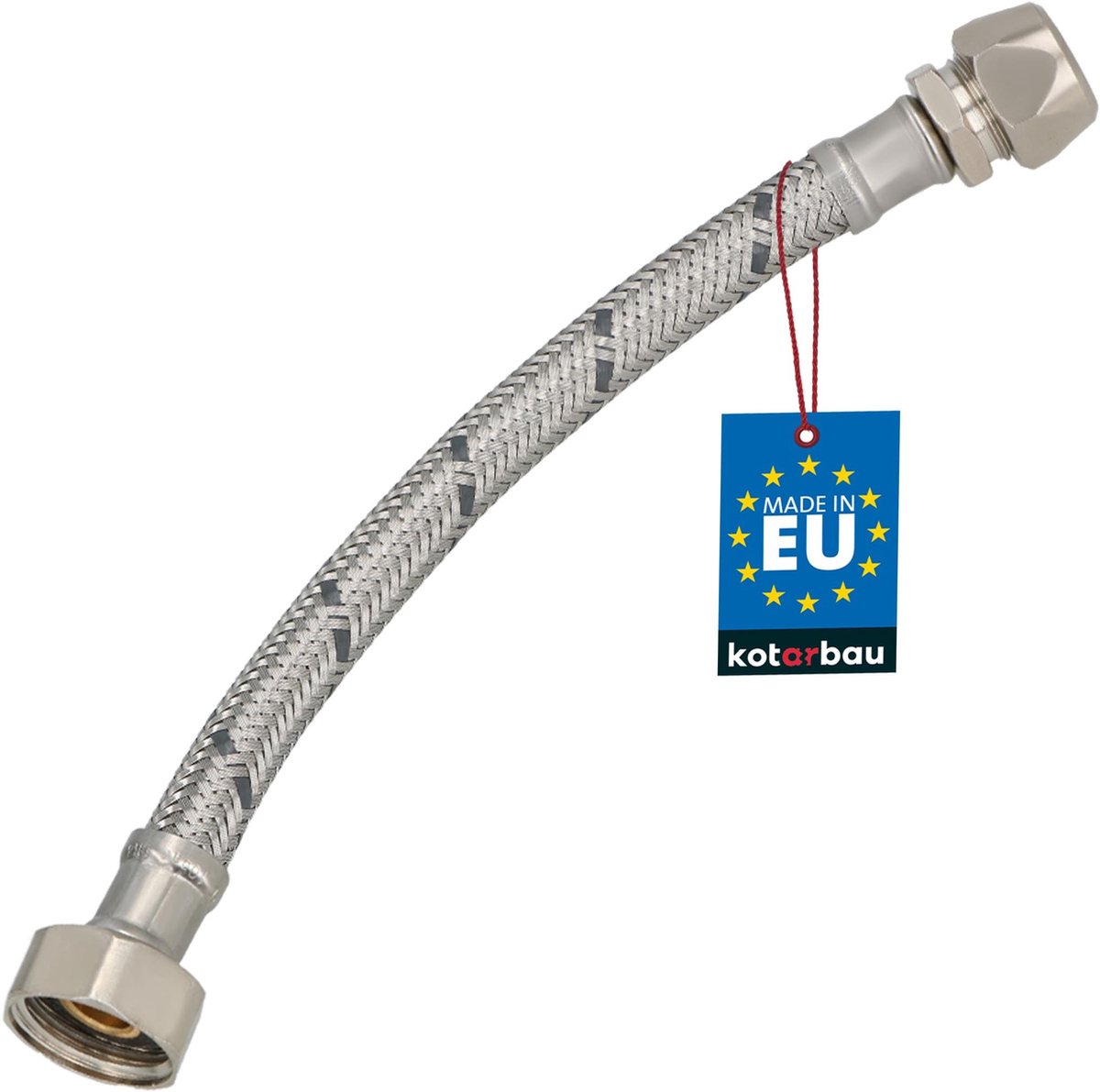KOTARBAU® Flexibele Aansluitslang 1/2“x3/8“ - Aansluitslang Armatuur 20 cm - Flexibele Kraanslang - Wartelmoer x Knelkoppeling - Sanitaire Aansluitslang - Gevlochten Roestvrijstalen Aansluitslang - Zilver