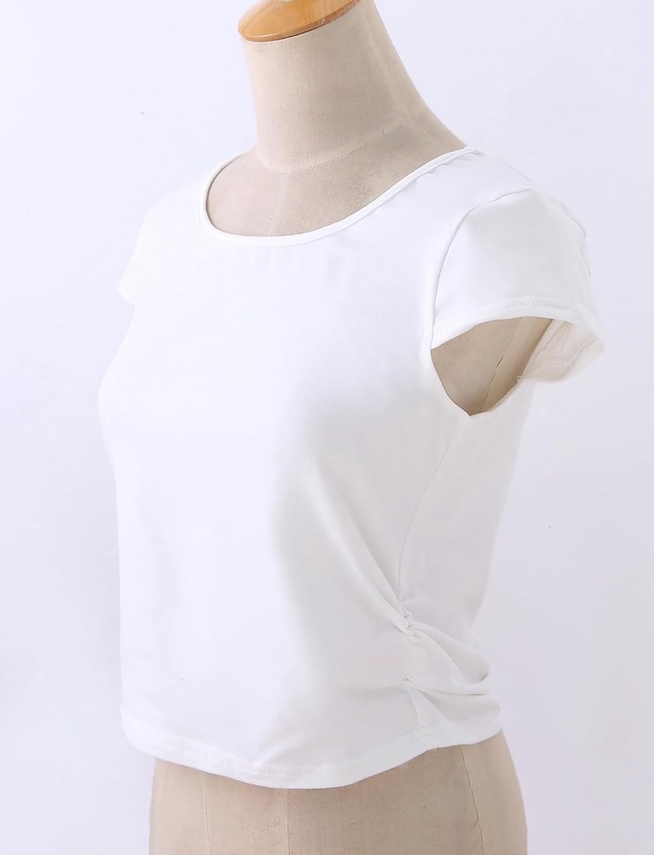 Set van 3 Meisjes T-shirts met Ronde Hals en Korte Mouwen, Effen Zomer Tops, Comfortabele Kinderkleding, Maat 128-158