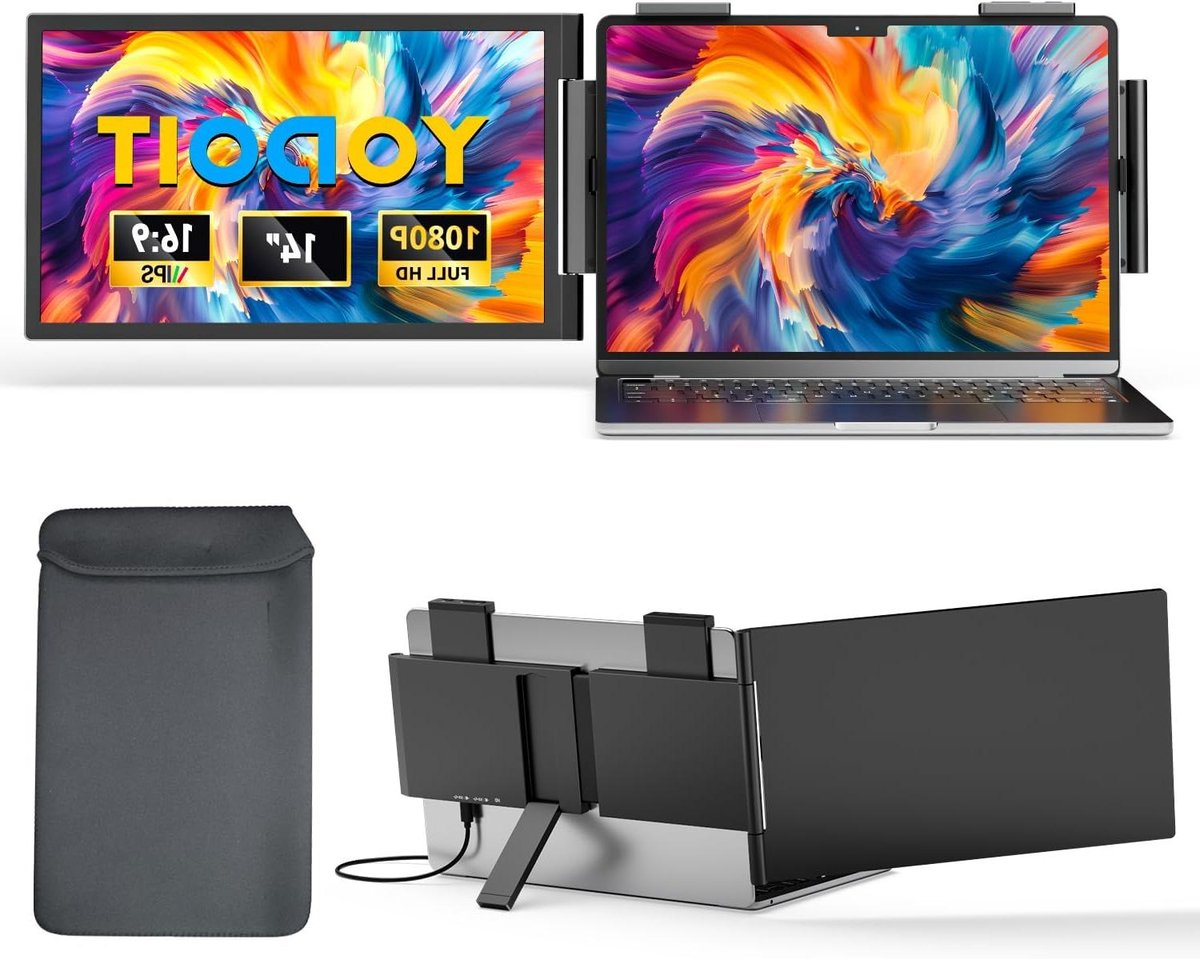 Laptop Schermverlenger - Draagbare Monitor - Productiviteit Verhogen - FHD IPS Scherm - 14 inch - Zwart