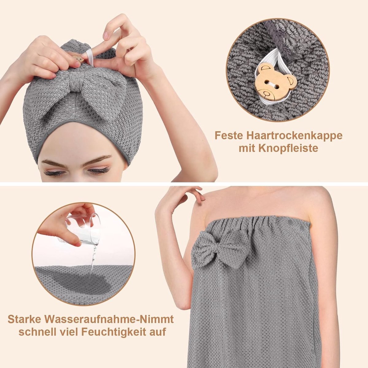 Saunakilt voor vrouwen met douchekap, premium badstof, ideaal voor een comfortabele sauna-ervaring, zacht en absorberend, perfect voor wellness en ontspanning