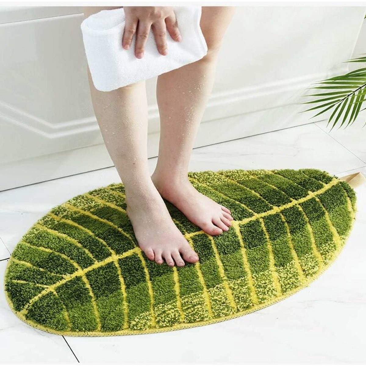 Zachte pluche badmat - bladvormig, antislip, waterabsorberend, vloermat voor slaapkamer, keuken, deur, badkuip, 40 x 60 cm