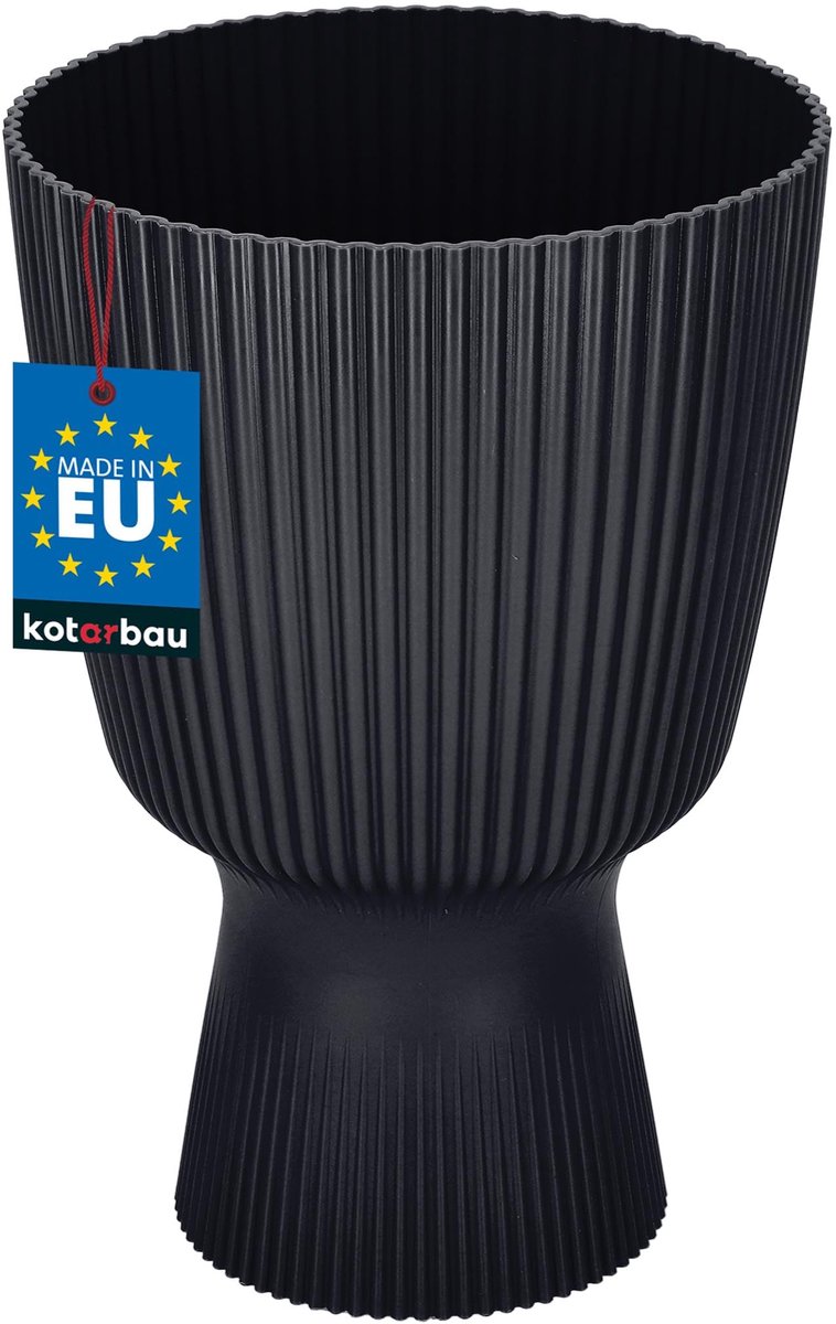 KOTARBAU® Bloempot - Plantenpot met Sokkel ⌀ 18 cm - PVC - Geribbelde Orchideeënpot - H: 27 cm - Antraciet - Kelkvorm