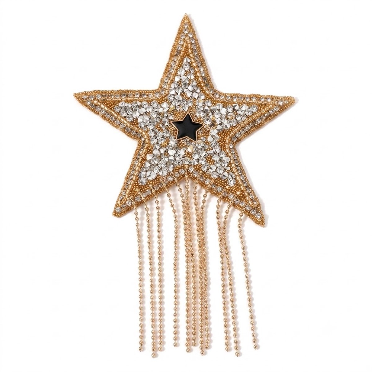 Goudkleurige ster patches stofapplicatie met strass en franjes 1 stuk opstrijkpatch voor kleding schoenen hoeden en tassen geborduurde appliqué decoratie