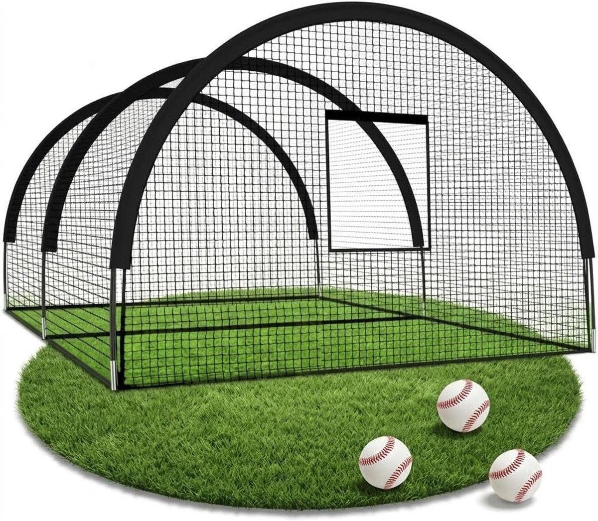 Draagbaar honkbal- en softbalnet, opklapbare trainingskooi, 1008 * 372 * 243 cm, met gat voor werpmachine en afneembare deur, ideaal voor in de tuin.