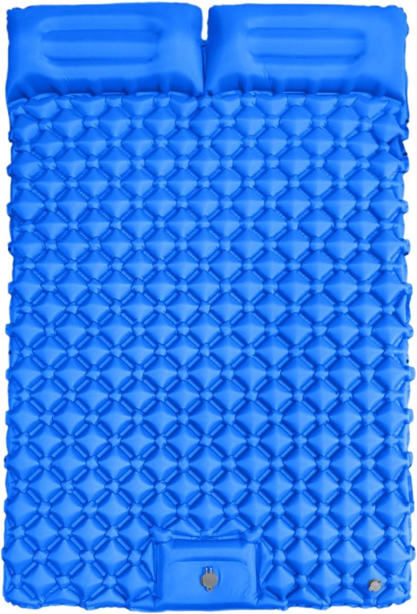 Dubbel Slaapkussen - Kampeermatras Opblaasbaar - Outdoor Slapen - Geïntegreerd Hoofdkussen - 190x120x5cm - Blauw