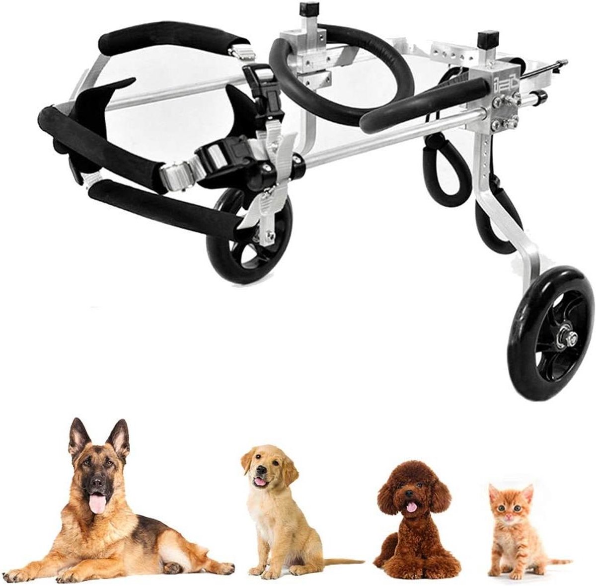 Huisdier Rolstoel - Loophulp Hond - Ondersteuning Lopen - Verstelbare Hoogte - 1-60 kg - Zilver