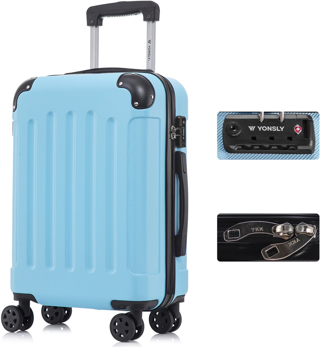 YONSLY Handbagage Koffer - 55cm - 40 L - TSA Slot - YKK Rits - 360° Draaibare Wielen - Lichtblauw