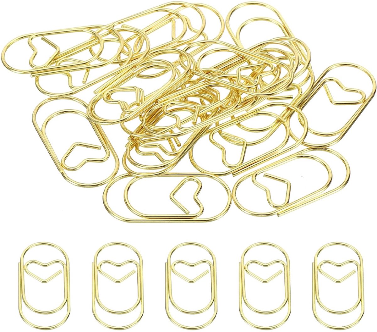 OUYLAF paperclips - 200 stuks - Mini Paperclip Hart Goud - paperclips klein - Kleine Paperclips Set -Papierklem - Sluitclip