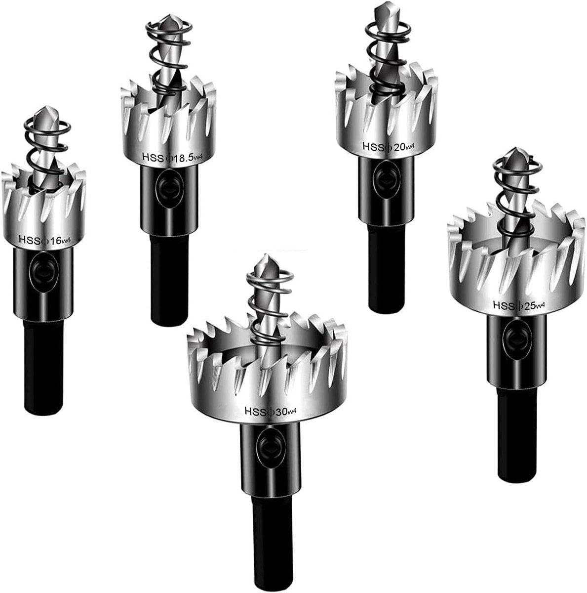 5-delige gatenzagenboor HSS4341 hardmetalen verzinkboorset voor boren cilindrische zaagboor roestvrijstalen boor - zilver 16-30 mm