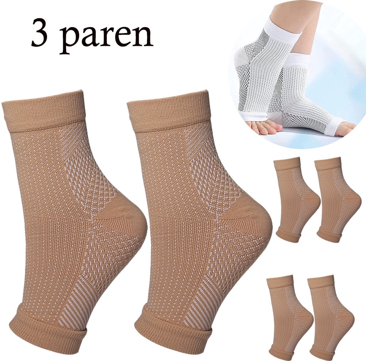 3 paar orthopedische compressiesokken – sportcompressiesokken voor dames en heren met ondersteuning voor voet en enkel. Compressiebandage voor enkelondersteuning tijdens het sporten.