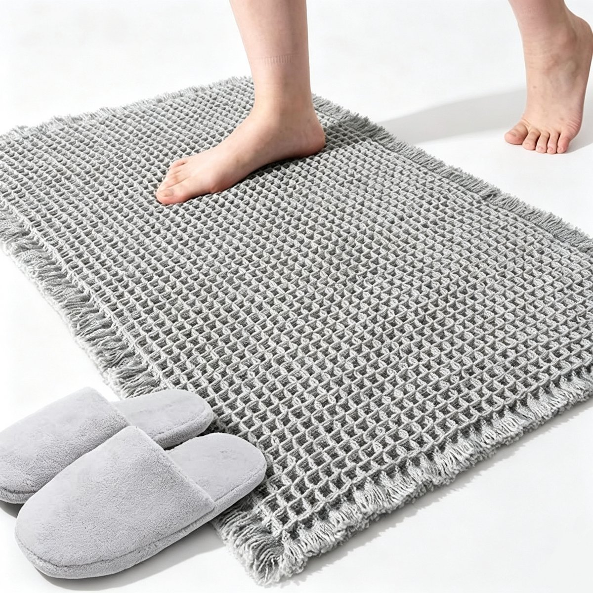 1 stuk - Waffel badmat - Ultra waterzuigende anti-skiing badkamer tapijt - 43x 61 cm - machine wasbare ultra zachte vloer mat - lichtgrijs
