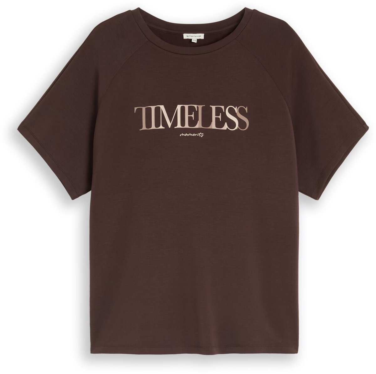 Tom Tailor - Plus Size - Scuba-T-shirt met opschrift - Maat 44 - java dark brown