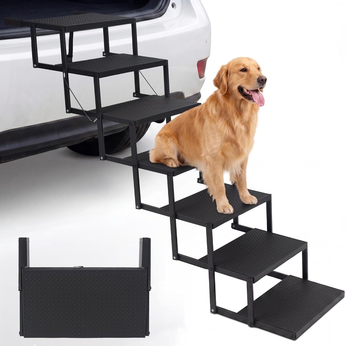 CINK & Co Hondentrap voor Auto met 7 Antislip Treden - Opvouwbaar - Tot 113 kg - Voor SUV, Pick-up en Camper - Zwart