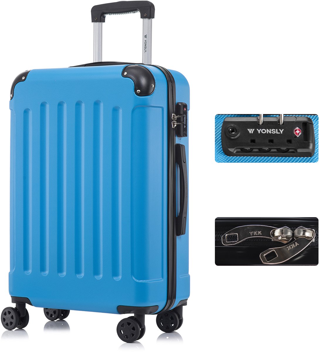 YONSLY Handbagage Koffer - 66cm - 66 L - TSA Slot - 360° Draaibare Wielen - Trolley -Blauw