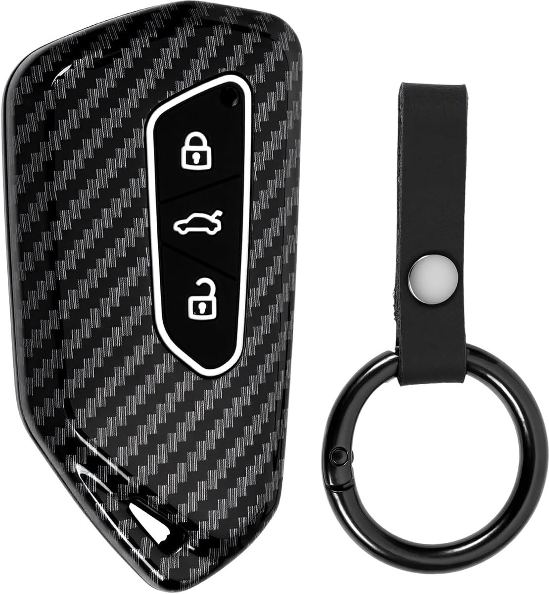 SnelShoppen - Sleutelcover Auto Sleutelhanger Geschikt voor VW Golf 8, ID3, ID4, GTI, GTE, Seat Leon MK4, Carbon Look, 3 Sleutels, Perfecte Pasvorm