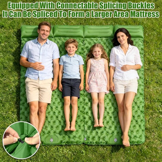 Dubbele Slaapmat - Opblaasbaar Kampeermatras - Buiten Ontspannen - Ingebouwde Voetpomp - 200x125cm - Groen — afbeelding 2