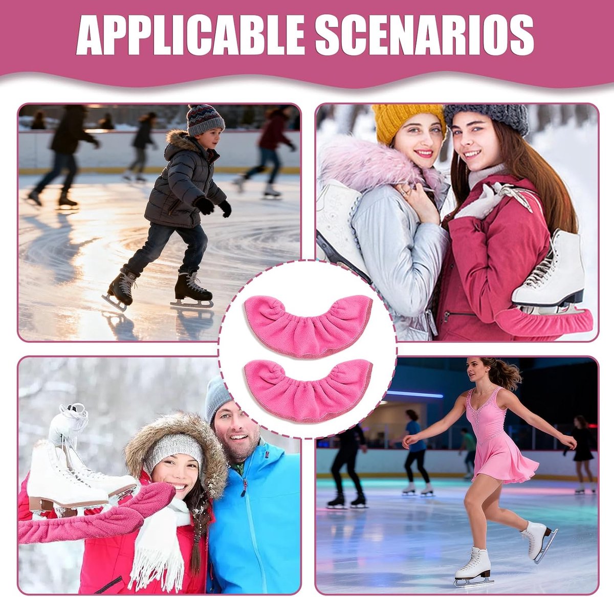 SnelShoppen - 1 Paar IJs Hockey IJs Schaats Beschermers, Elastische Schaats Beschermers voor IJs Schaatsen, Bescherming voor Figuur Schaatsen, Roze, D